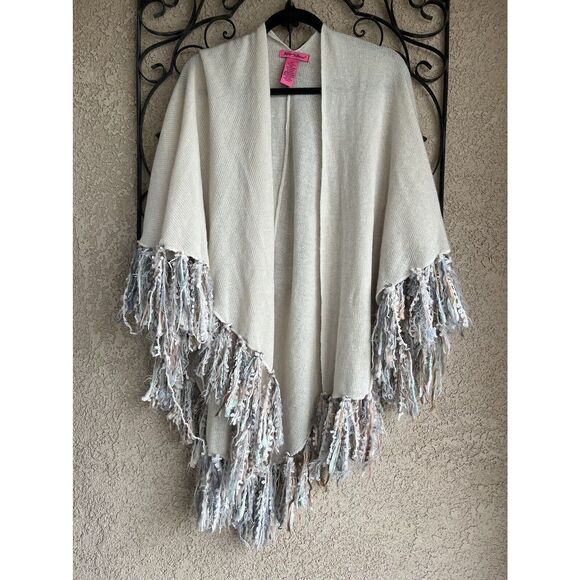 Betsy Johnson Fringe Poncho - One Size - Ivory- Fringe Multicolor - Picture 1 of 8